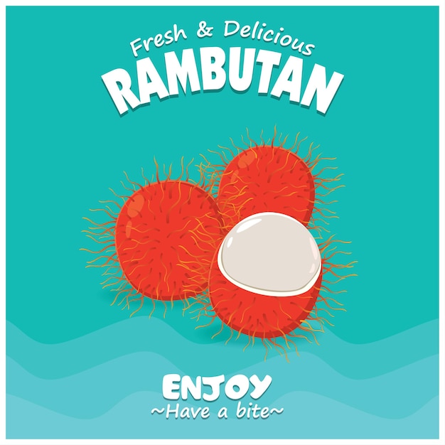 Vintage fruit poster design with rambutan