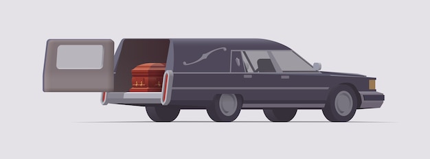  vintage funeral hearse car with coffin inside. Isolated illustration. Collection