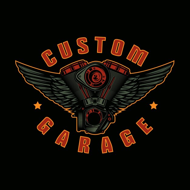 Vettore emblema distintivo del motore del motociclo del garage dell'annata