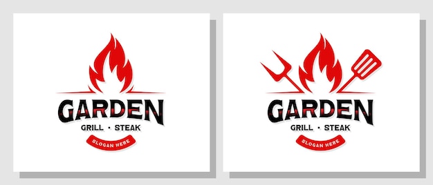 Vintage garden grill barbecue logo design