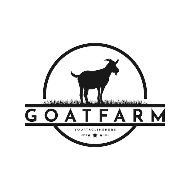 Vintage geitenboerderij logo ontwerp met hipster tekenstijl