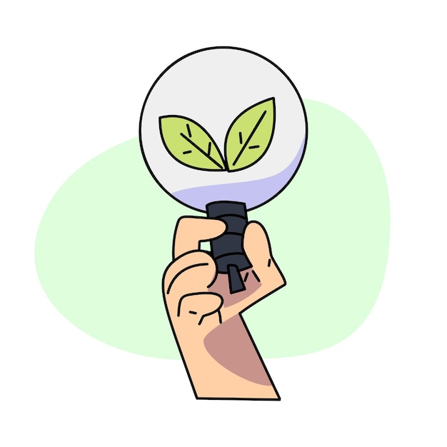 Vintage gelukkig schattig Earth planet karakter mascotte met een gloeilamp waarbinnen een blad een hart vormt en wordt gehouden in een hand Vector illustratie