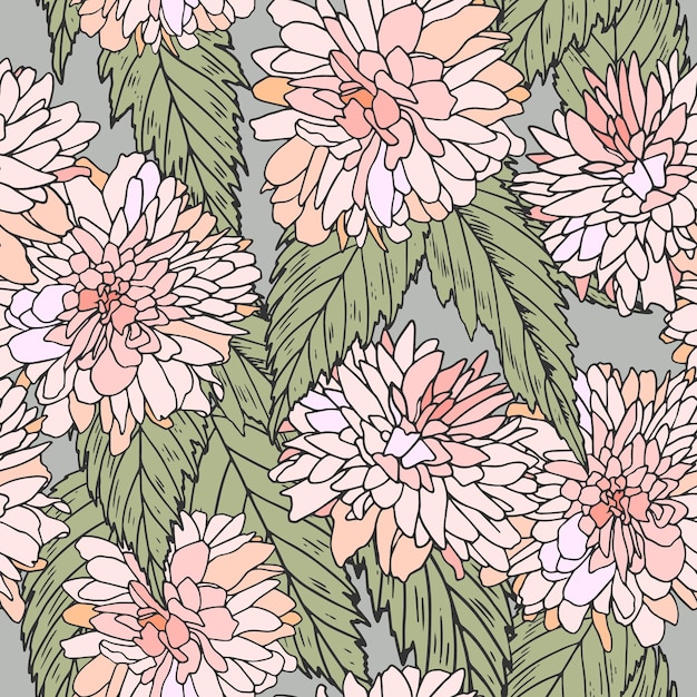 Vintage gentle pattern with pink flowers and leaves Victorian style floral texture