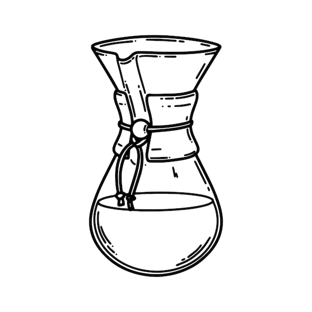 Винтажная стеклянная кофеварка pour over векторная контурная иллюстрация