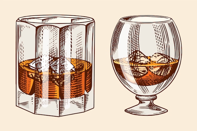 Vector vintage glass of whiskey illustration