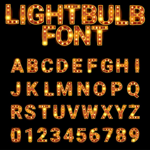an vintage gold light bulb decorated az 09 alphabet