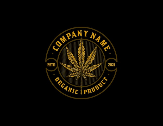 Logo vintage foglia di marijuana oro