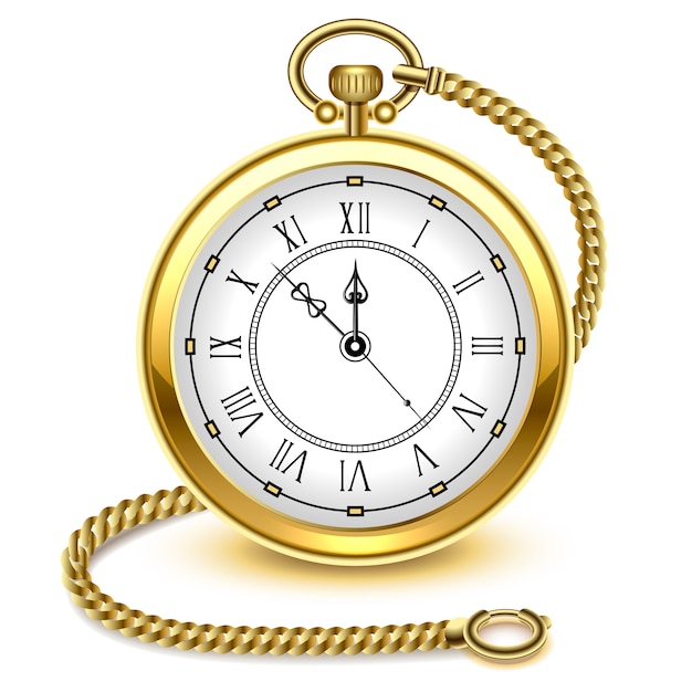 Vector vintage gold pocket watch and chain