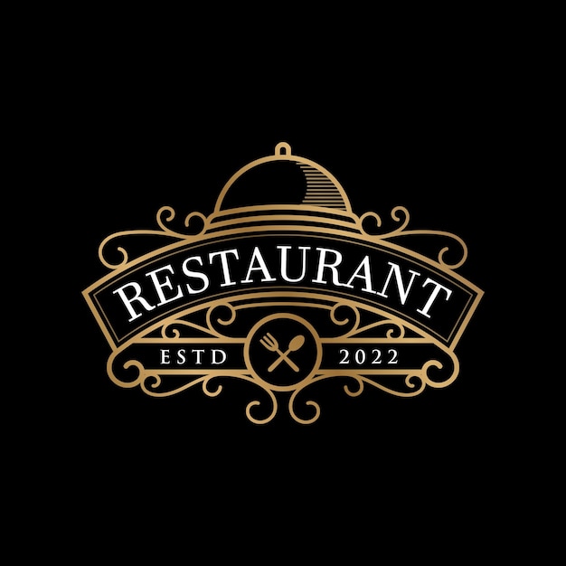 Logo ristorante vintage oro e modello distintivo