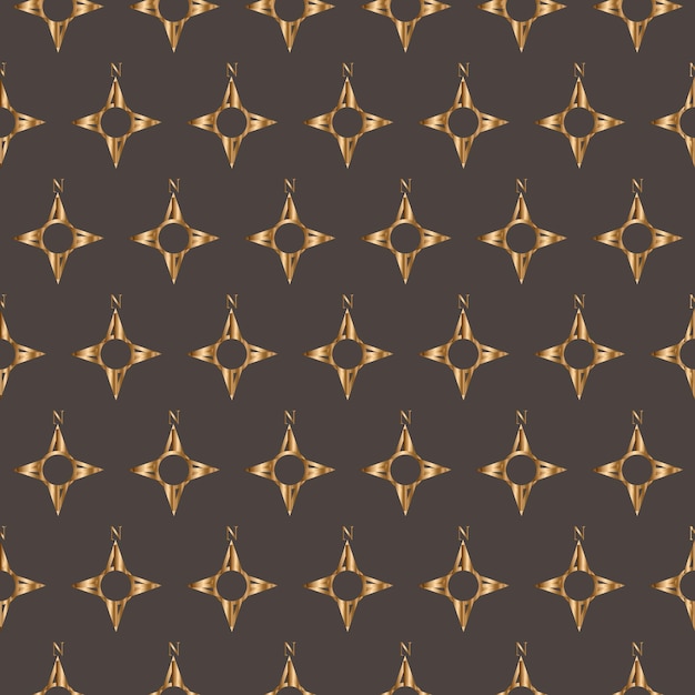 Vector vintage golden compass seamless pattern on brown background