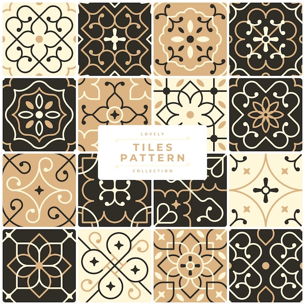 vintage golden tile vector design set collection