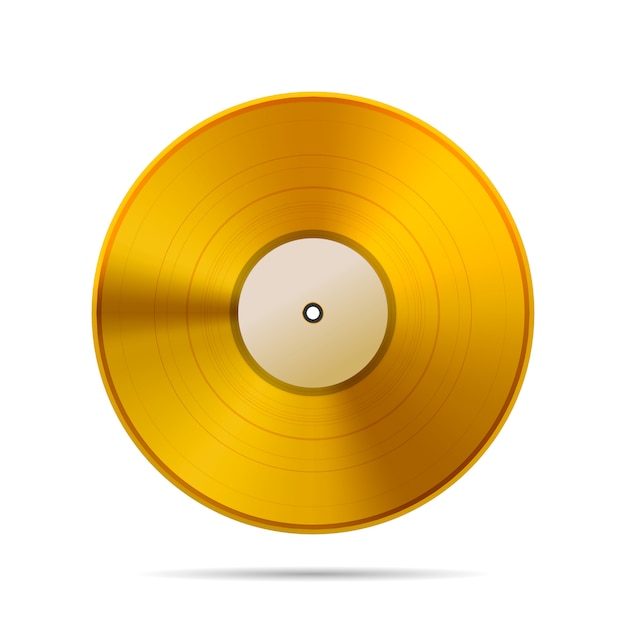 Старинный золотой виниловый диск шаблон на белом