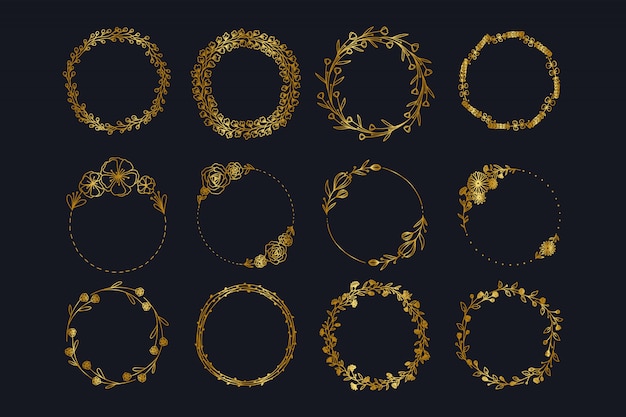 Vintage golden wedding floral wreath collection