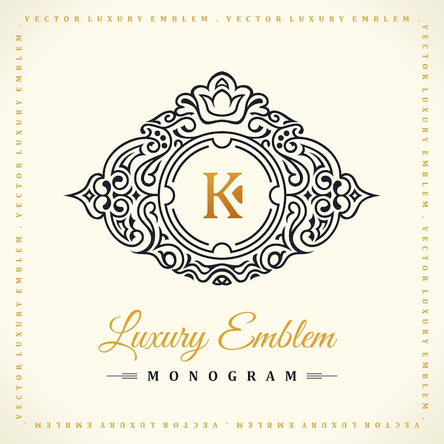 Vintage gouden logo bloeit kam kalligrafisch ornament embleem monogram floral koninklijke lijn ontwerp