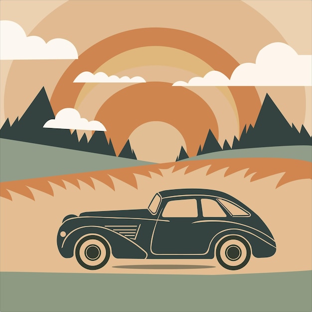 Vintage grafiek met klassieke auto