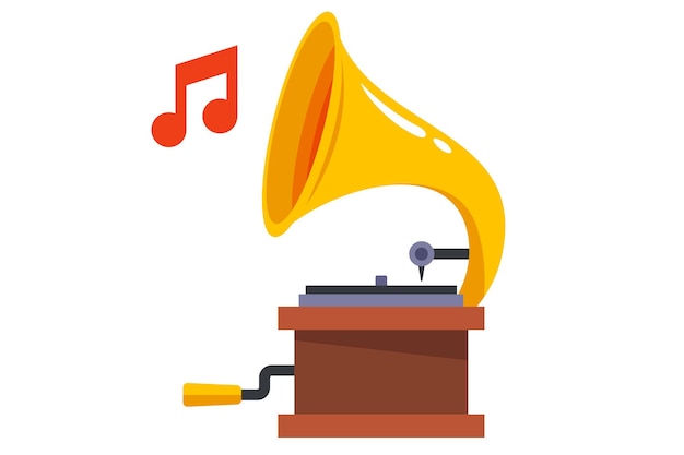 Vintage gramophone plays classical music on a white background. flat  illustration