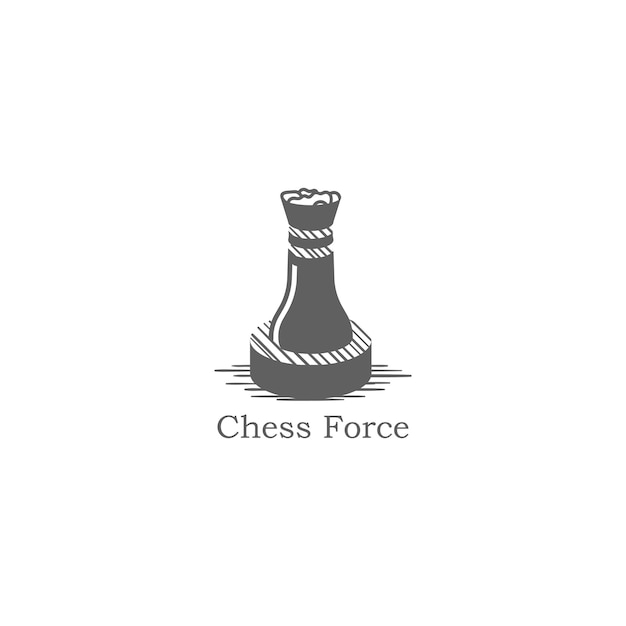 Logo vintage grigio semplice e pulito della forza degli scacchi per l'ispirazione del design del turnament di scacchi