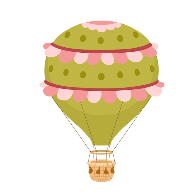 Vintage green hot air balloon vector illustration isolated on white