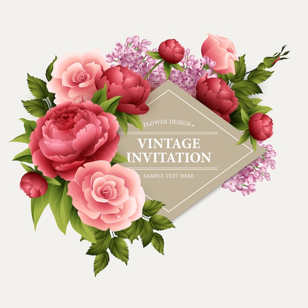 Vintage Greeting Card with Blooming Flowers.