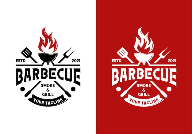 Vintage grill barbecue, restaurant logo ontwerp inspiratie sjabloon