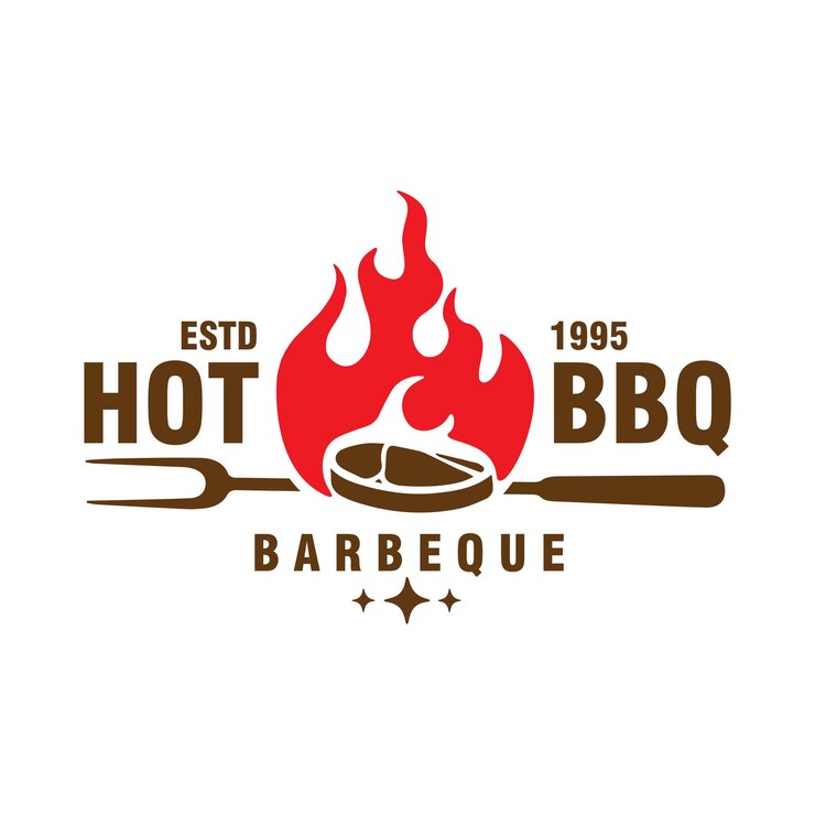 Vector 빈티지 그릴 바비큐 (vintage grill barbecue) - 포크, 불, 불꽃, 배지, 로고 디자인, 터 템플릿