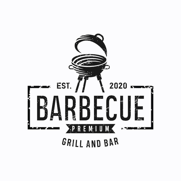 Vintage grill barbecue logo design rustico retrò