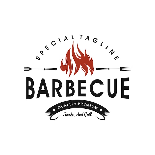 Vintage Grills barbecue met vork en vuurvlam logo