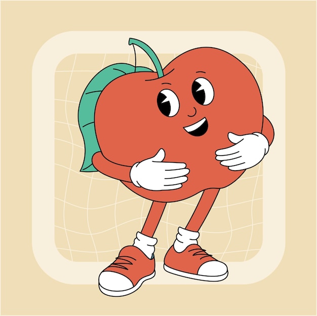 Vector vintage groovy apple character