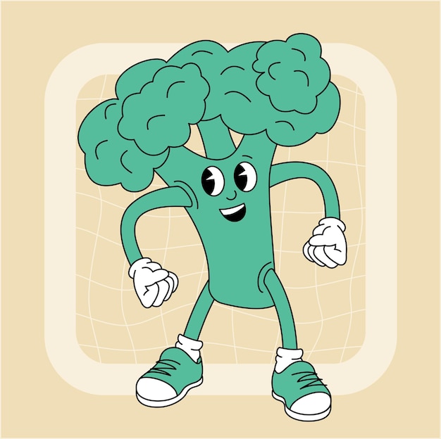 Vettore personaggio vintage di broccoli groovy