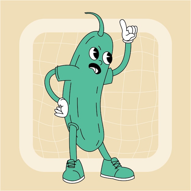 Vector vintage groovy cucumber character