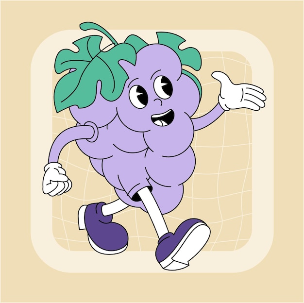 Vector vintage groovy grapes character