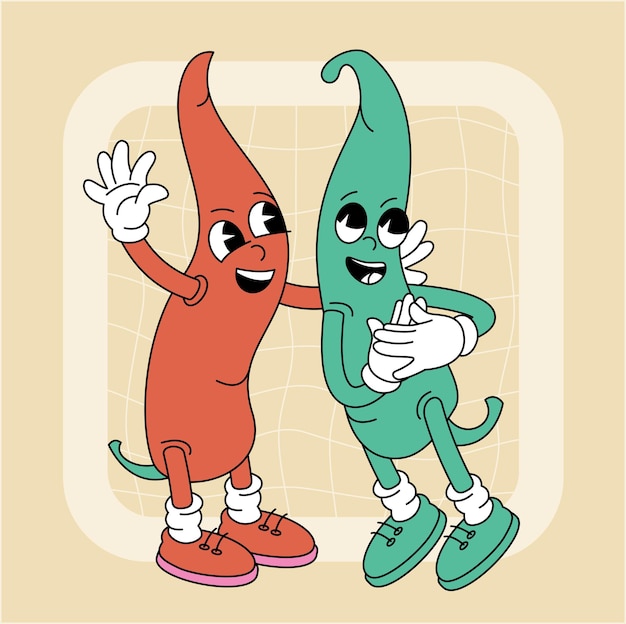 Vector vintage groovy hot chili pepper character