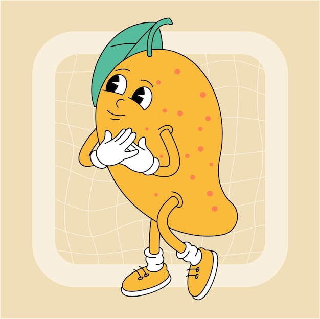 Vector vintage groovy mango character