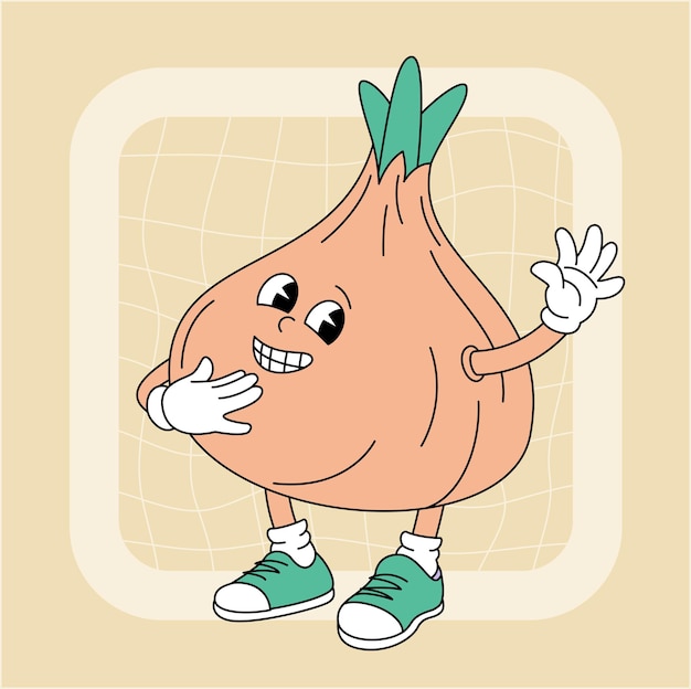 Vector vintage groovy onion character