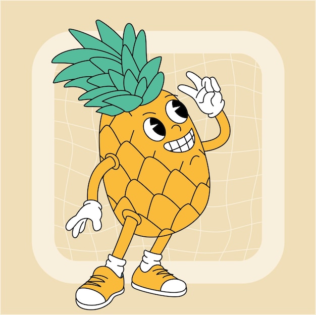 Vector vintage groovy pineapple character