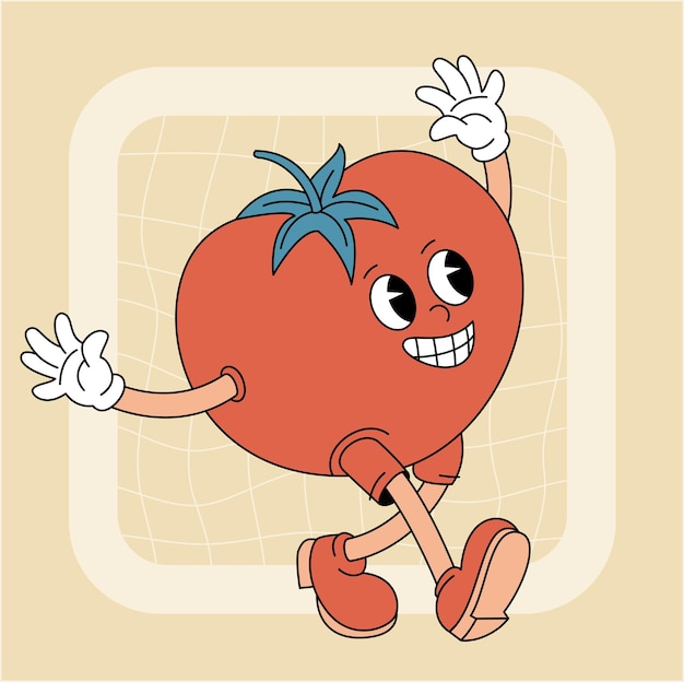 Vector vintage groovy tomato character