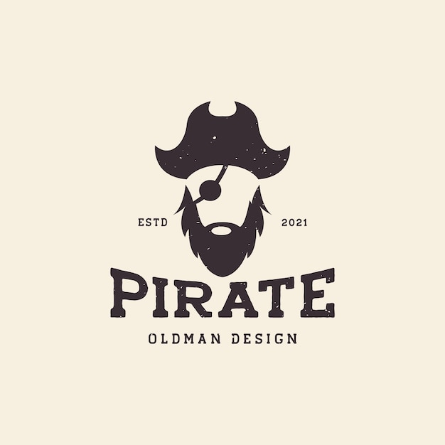 Vintage grunge hoofd piraat baard oude man logo ontwerp vector grafische symbool pictogram teken illustratie