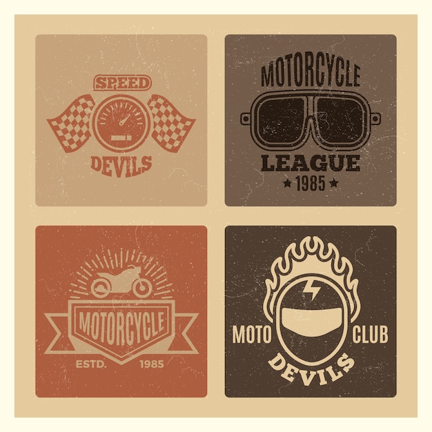 Vintage grunge motorclub en motorfiets league labels