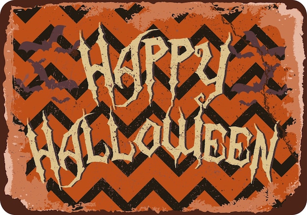 Vector vintage grunge retro happy halloween sign