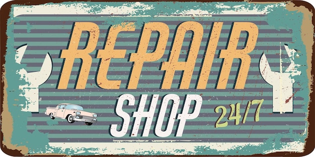 Vector vintage grunge retro sign repair shop