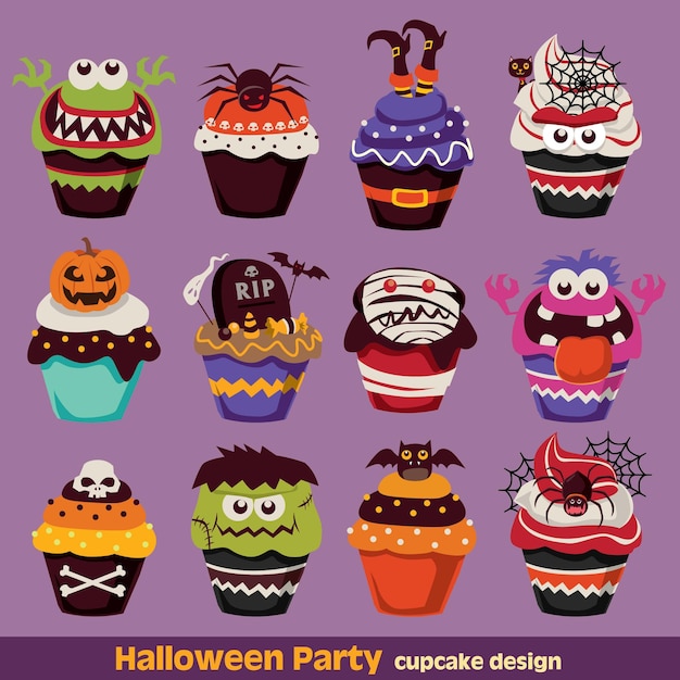 Винтажный набор плакатов для кексов на Хэллоуин