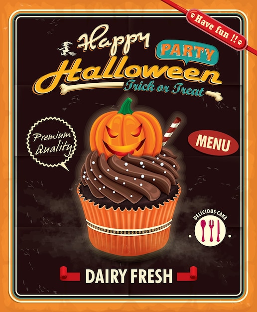 Vector vintage halloween cupcake poster design