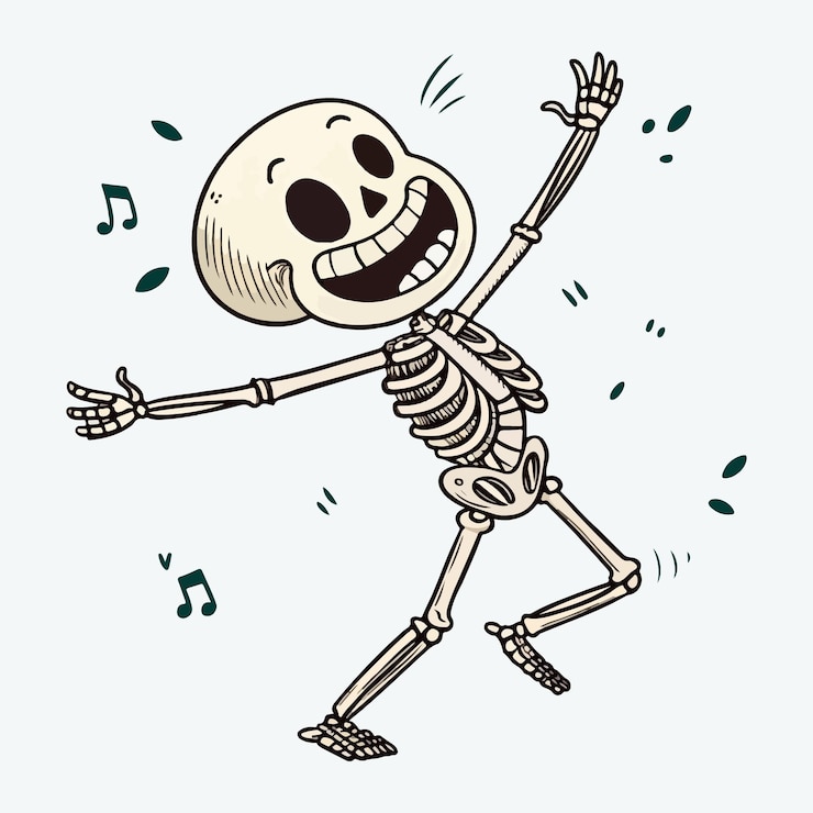 Vector vintage halloween dancing skeletons with crescent moon and stars