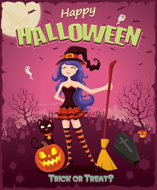 Design vintage di halloween con strega