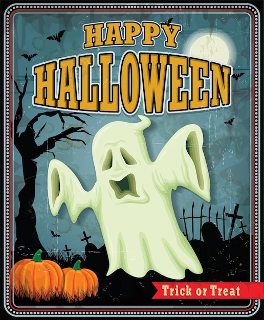 Vintage Halloween ghost poster design