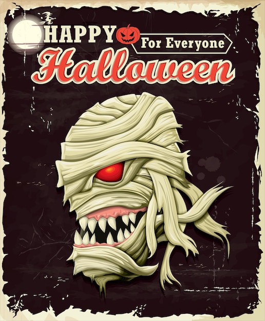 Vettore design vintage del poster della mummia di halloween