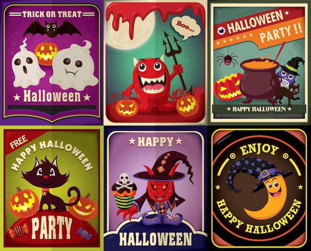 Vintage Halloween poster design set