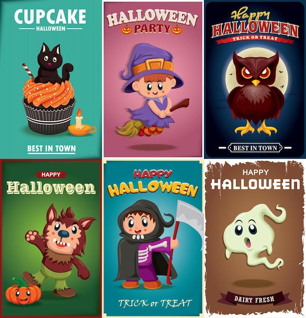 Vintage Halloween poster design set