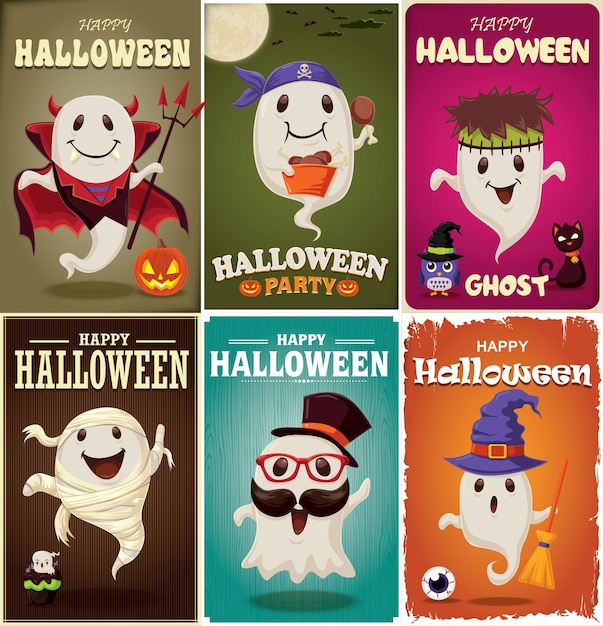 Vintage halloween poster design set