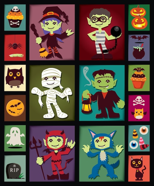 Vintage halloween poster design set